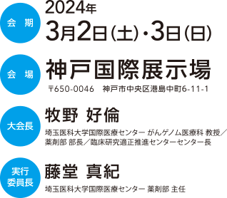 会期：2024年3月2日（土）・3日（日）／会場：神戸国際展示場／大会長：牧野好倫／実行委員長：藤堂真紀